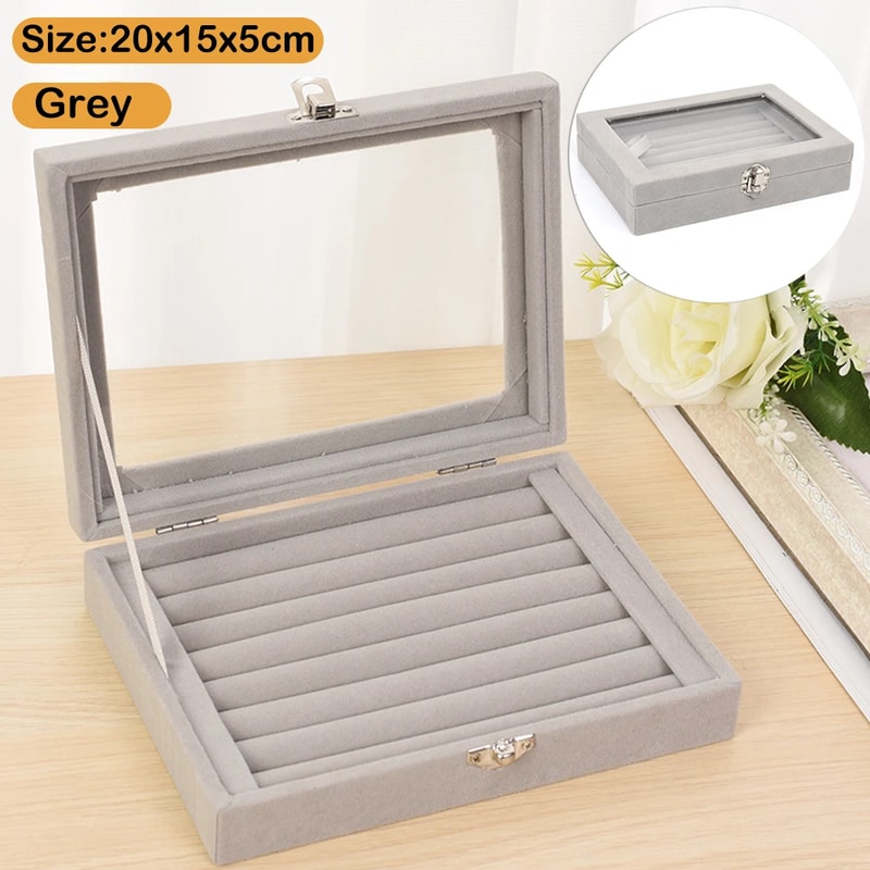 Jewelry Classification Storage Box Dustproof Transparent Flip Lid Jewelry Box Organizer 7