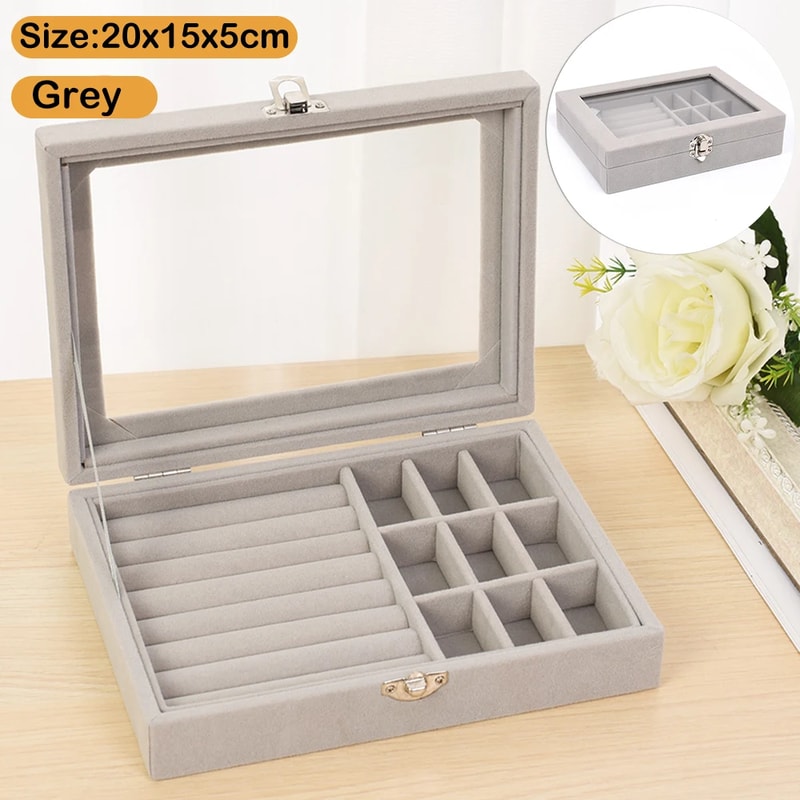 Jewelry Classification Storage Box Dustproof Transparent Flip Lid Jewelry Box Organizer 10