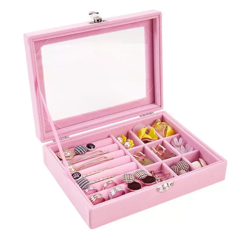 Jewelry Classification Storage Box Dustproof Transparent Flip Lid Jewelry Box Organizer 11