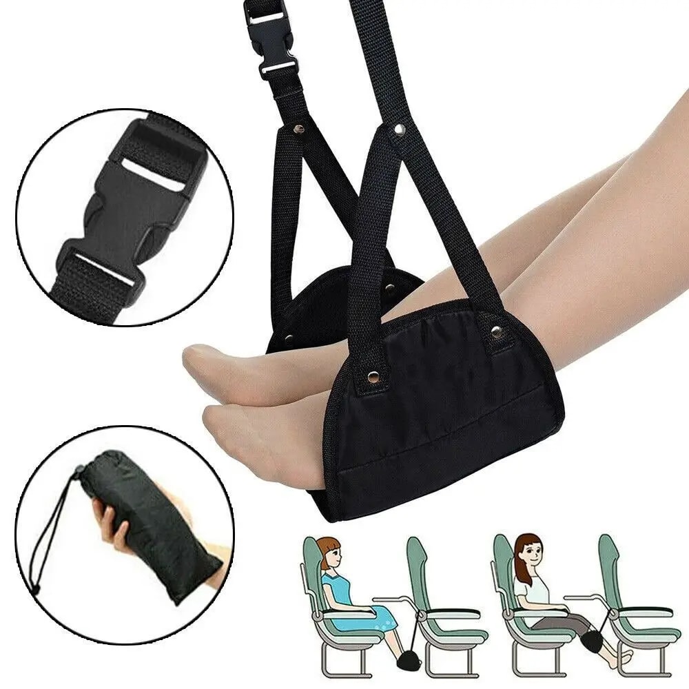 Premium Memory Foam Footrest Hammock Comfy Hanger Travel Airplane Foot Swing Chair 0