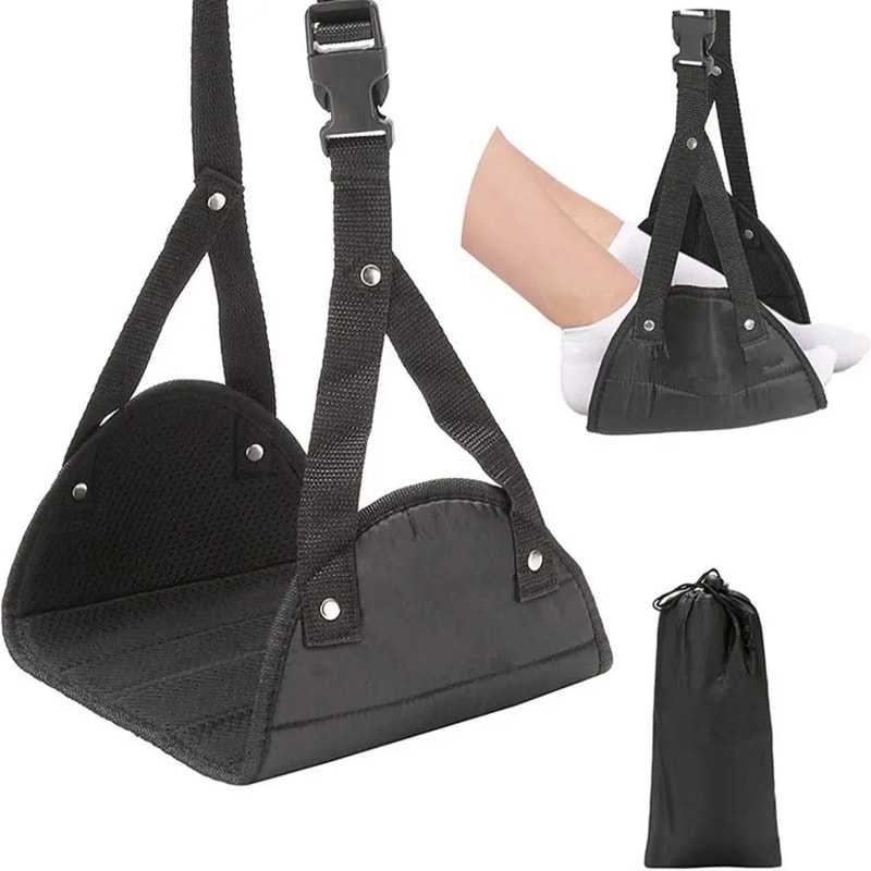 Premium Memory Foam Footrest Hammock Comfy Hanger Travel Airplane Foot Swing Chair 1