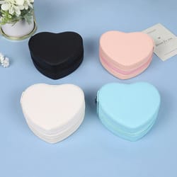heart-shaped jewelry box, portable travel necklace pendant ring earrings storage, leather zipper cute jewelry organizer