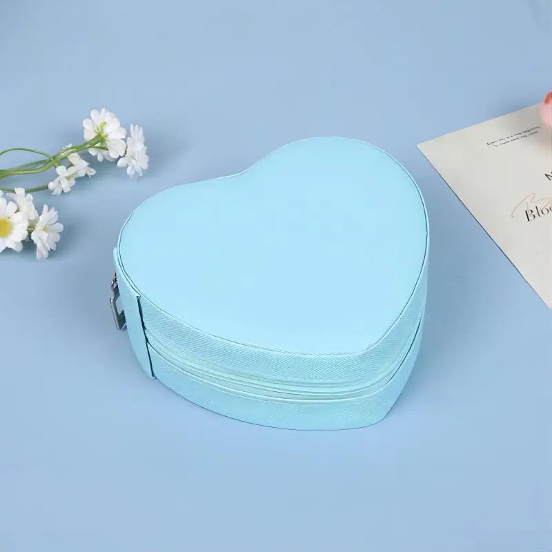 HeartShaped Jewelry Box Portable Travel Necklace Pendant Ring Earrings Storage Leather Zipper Cute 1
