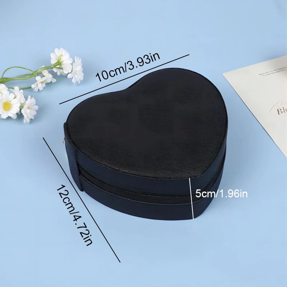 HeartShaped Jewelry Box Portable Travel Necklace Pendant Ring Earrings Storage Leather Zipper Cute 5