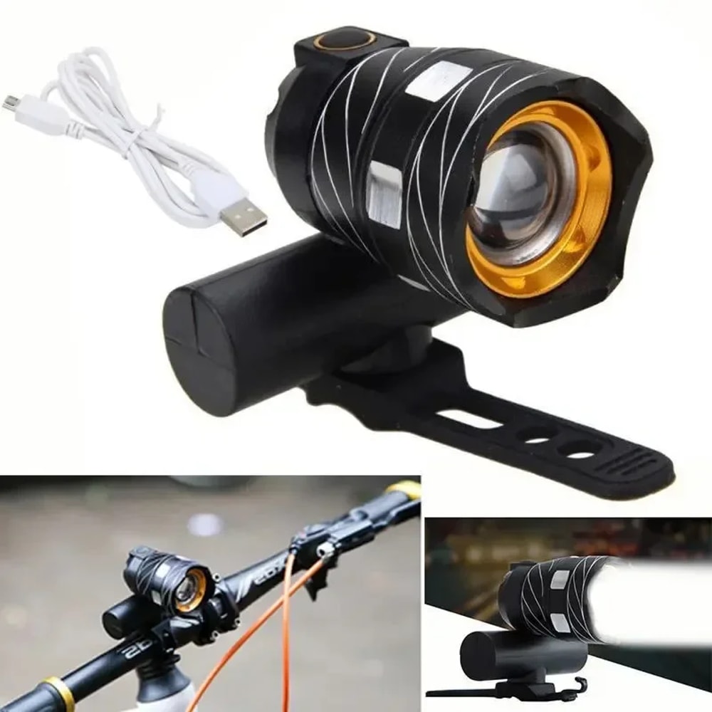 Bike Light Set LED, USB Rechargeable Flashlight, Waterproof Zoomable Headlight