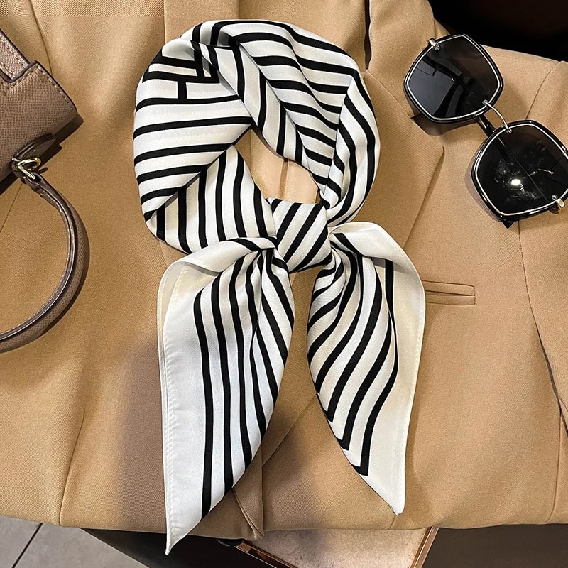 Silk Square Plaid Scarf Women Satin Hijab Head Neck Tie Band Luxury Foulard Soft Work Neckerchief 4