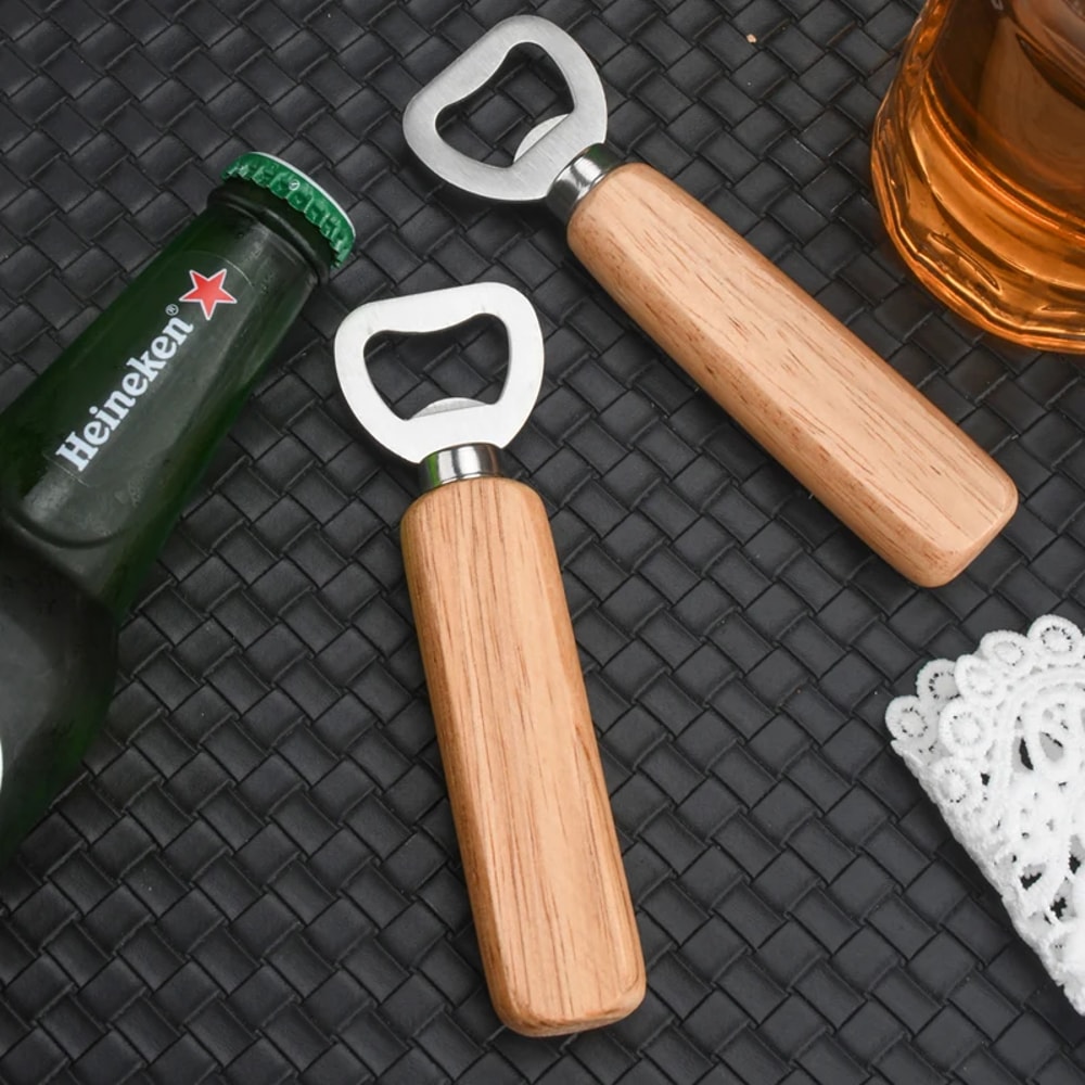 Wooden Handle Beer Bottle Opener Stainless Steel Commercial Bottle Opener 1