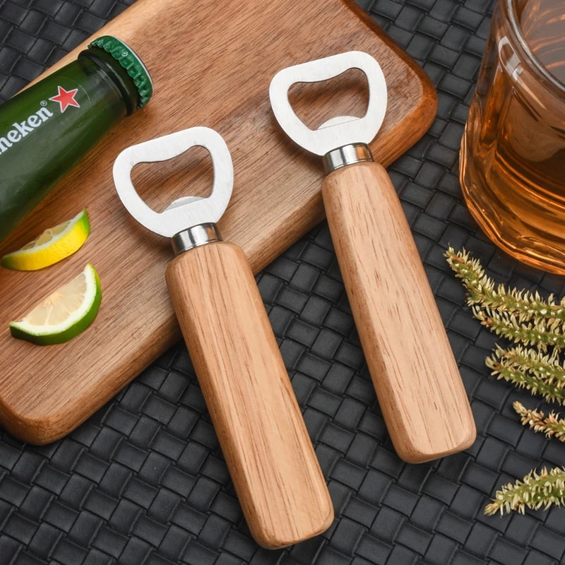 Wooden Handle Beer Bottle Opener Stainless Steel Commercial Bottle Opener 0