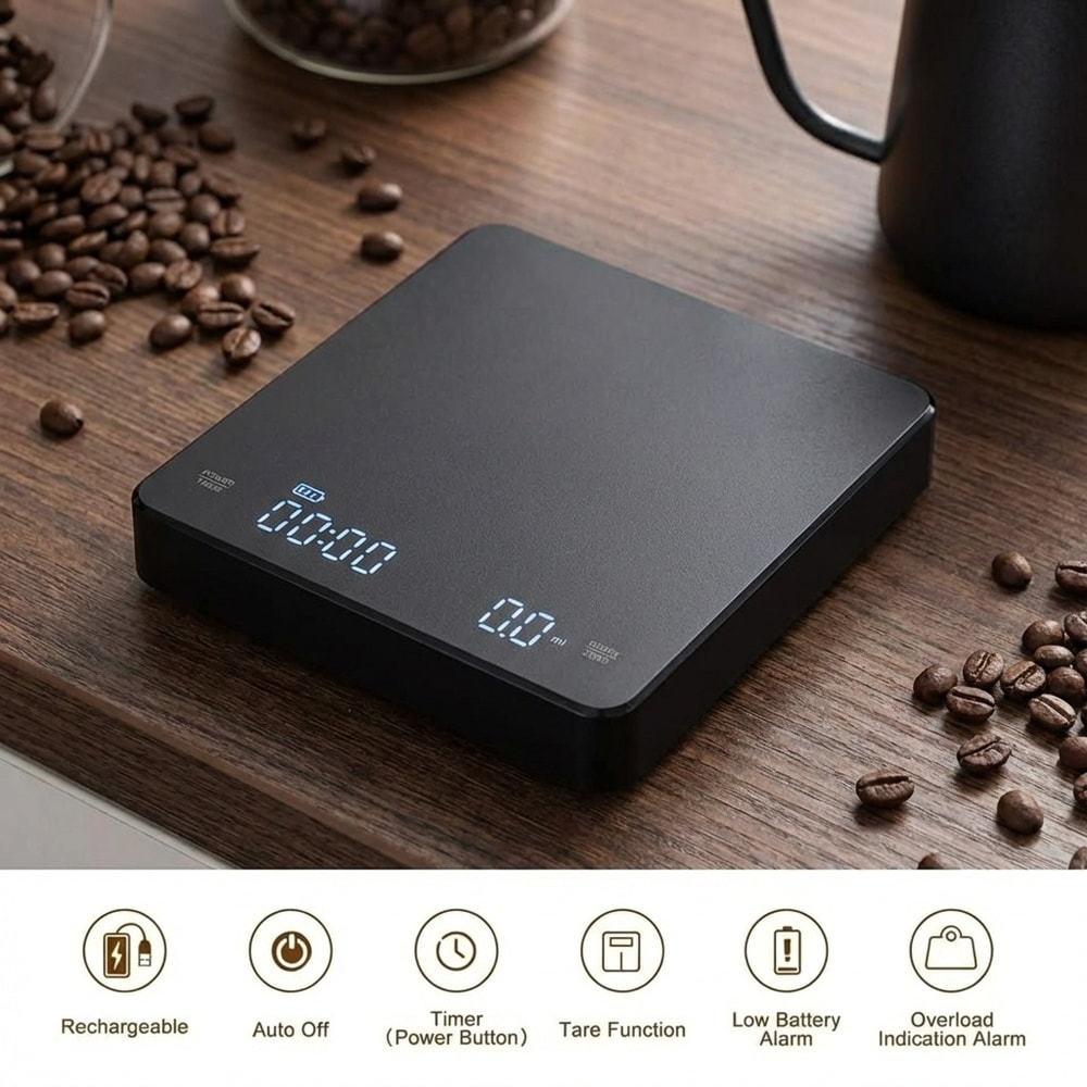 Rechargeable USB Coffee Scale With High Accuracy LED Timer For Kitchen Espresso Brewing And Measuri 3