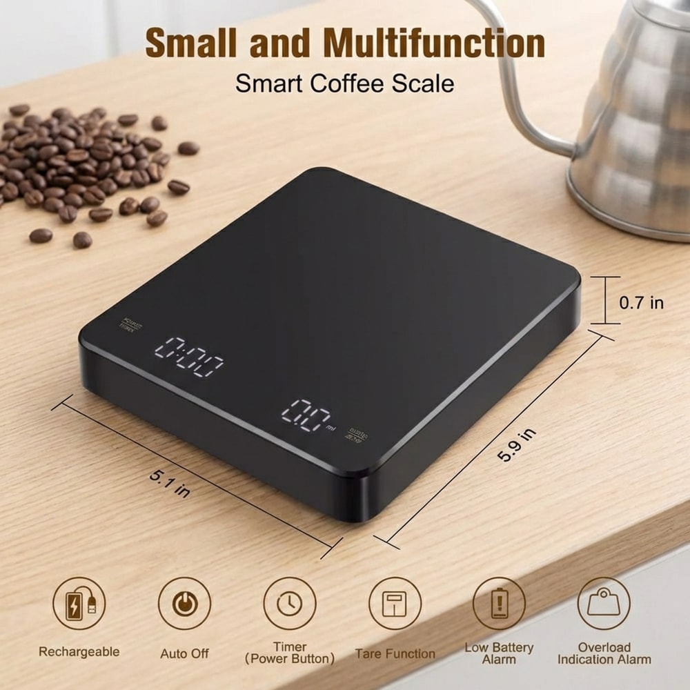 Rechargeable USB Coffee Scale With High Accuracy LED Timer For Kitchen Espresso Brewing And Measuri 4