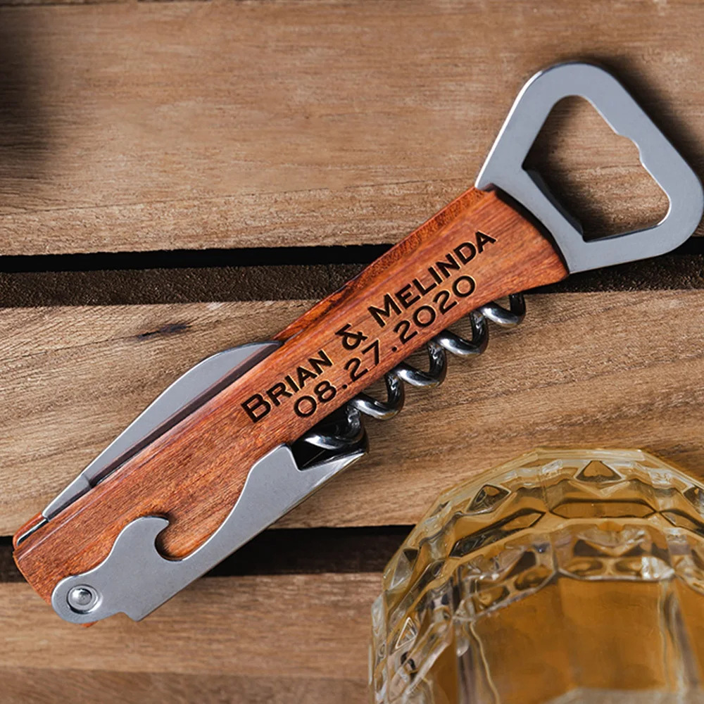 Beer Bottle Opener Wood Handle Corkscrew Wine Opener For Wedding Gift 1