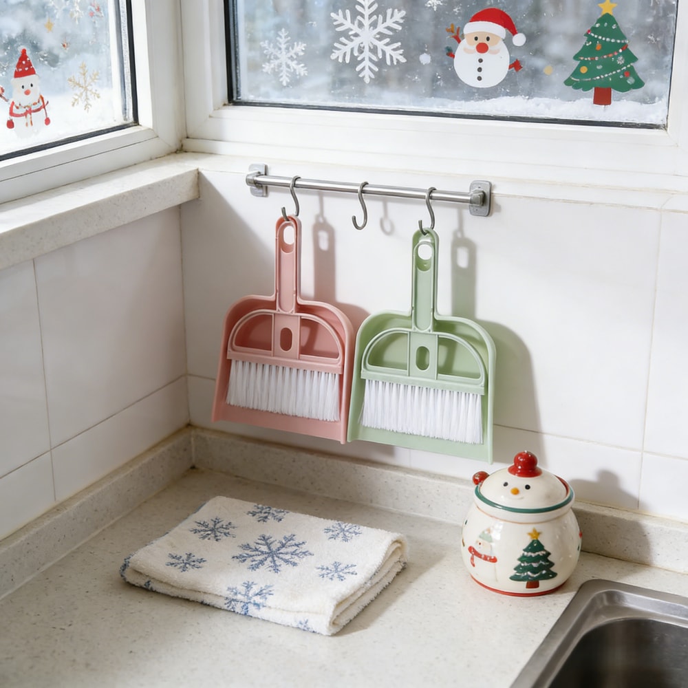 Christmas Gift Mini Desk Broom Dustpan Set Stocking Stuffers Desktop Cleaning Tool 0