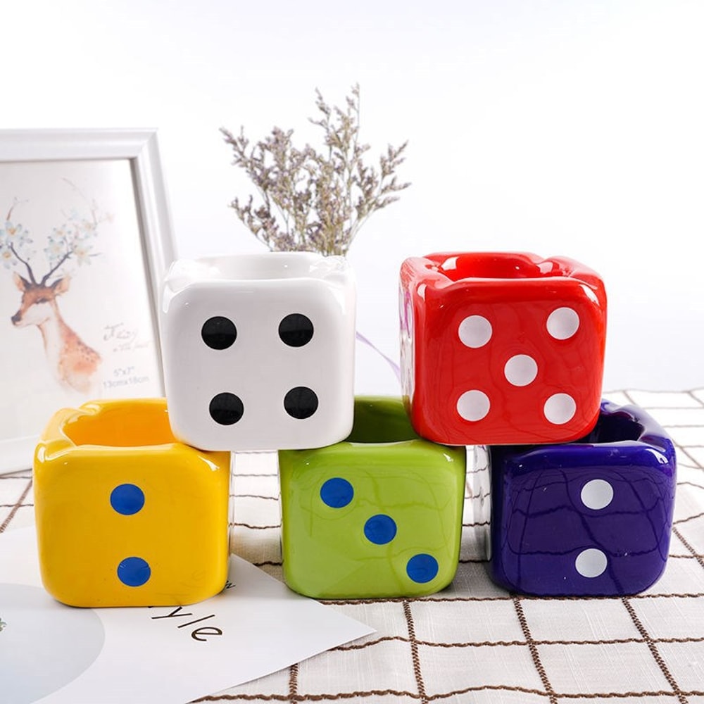 Dice Shaped Ceramic Cigarette Ashtray Creative Ash Tray Desk Accessories For Home Office 1