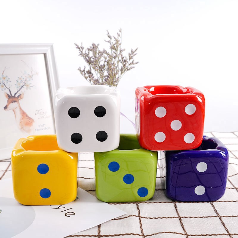 Dice Shaped Ceramic Cigarette Ashtray Creative Ash Tray Desk Accessories For Home Office 1