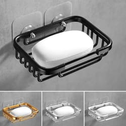 wall-mounted soap holder no drilling, aluminum adhesive dish rack, drill free metal soap holder sponge dish holder