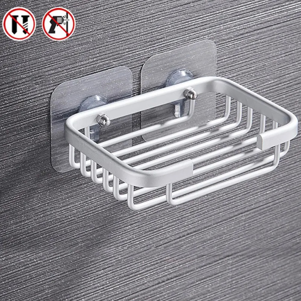 Wallmounted Soap Holder No Drilling Aluminum Adhesive Dish Rack Drill Free Metal Soap Holder Sponge 4