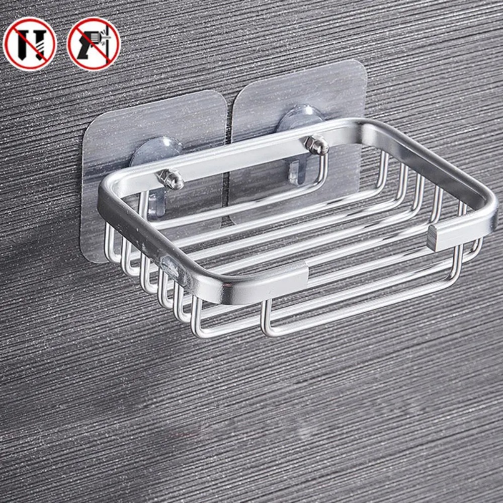 Wallmounted Soap Holder No Drilling Aluminum Adhesive Dish Rack Drill Free Metal Soap Holder Sponge 5