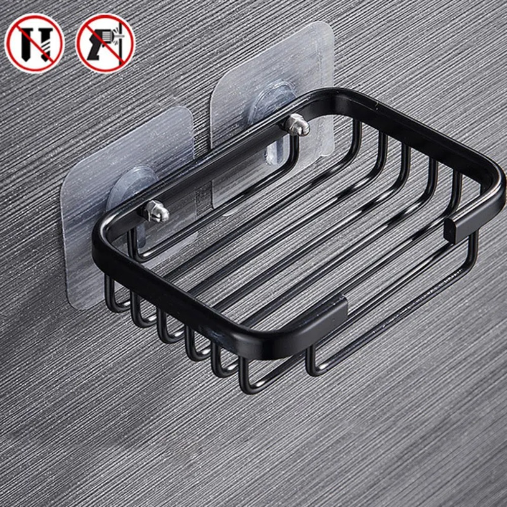 Wallmounted Soap Holder No Drilling Aluminum Adhesive Dish Rack Drill Free Metal Soap Holder Sponge 6