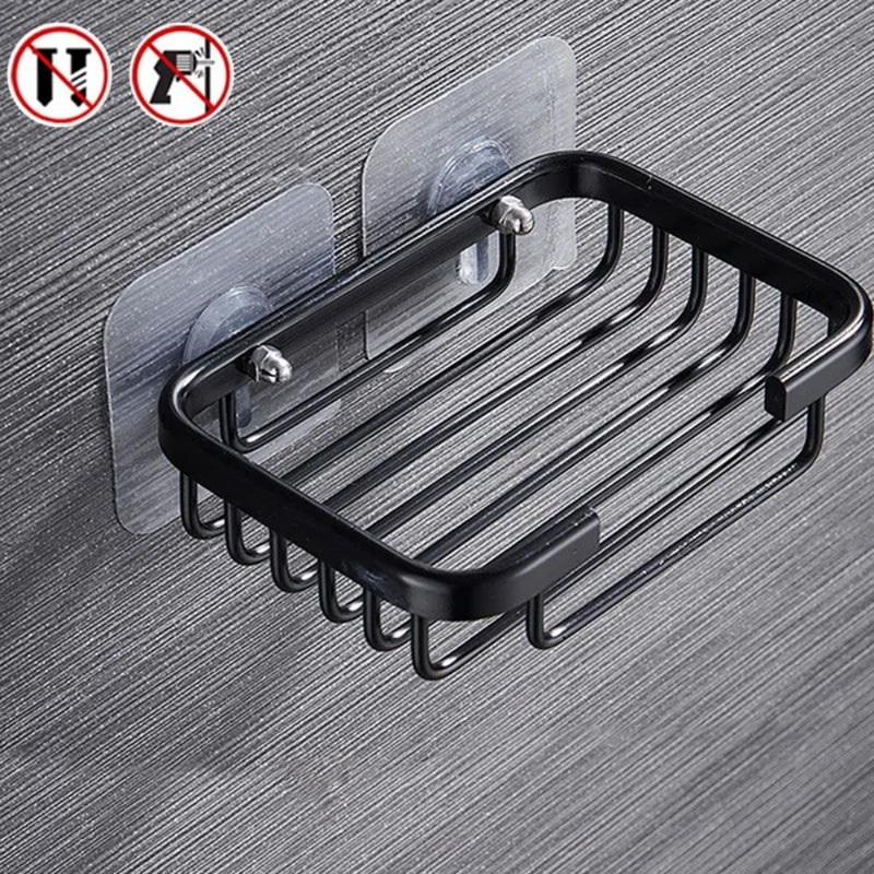 Wallmounted Soap Holder No Drilling Aluminum Adhesive Dish Rack Drill Free Metal Soap Holder Sponge 6