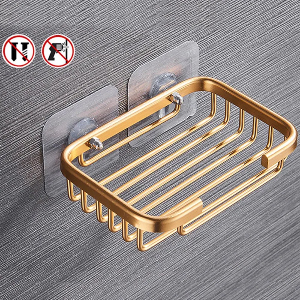 Wallmounted Soap Holder No Drilling Aluminum Adhesive Dish Rack Drill Free Metal Soap Holder Sponge 7