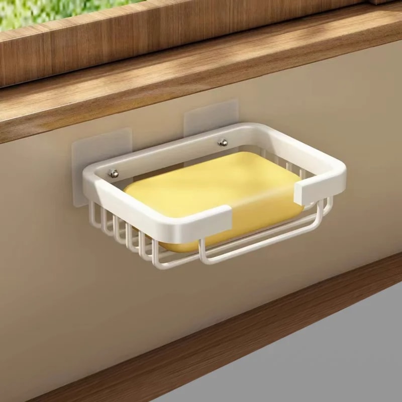 Wallmounted Soap Holder No Drilling Aluminum Adhesive Dish Rack Drill Free Metal Soap Holder Sponge 8