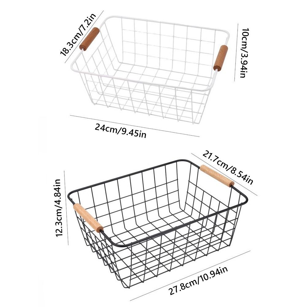 Metal Desktop Storage Basket With Wood Handle Large Capacity Iron Wired Basket For Sundries 4
