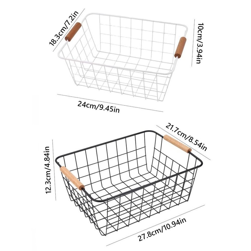 Metal Desktop Storage Basket With Wood Handle Large Capacity Iron Wired Basket For Sundries 4