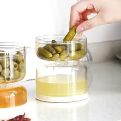 pickle jar with sealed lid wet and dry separation flip container and strainer hourglass design for olives