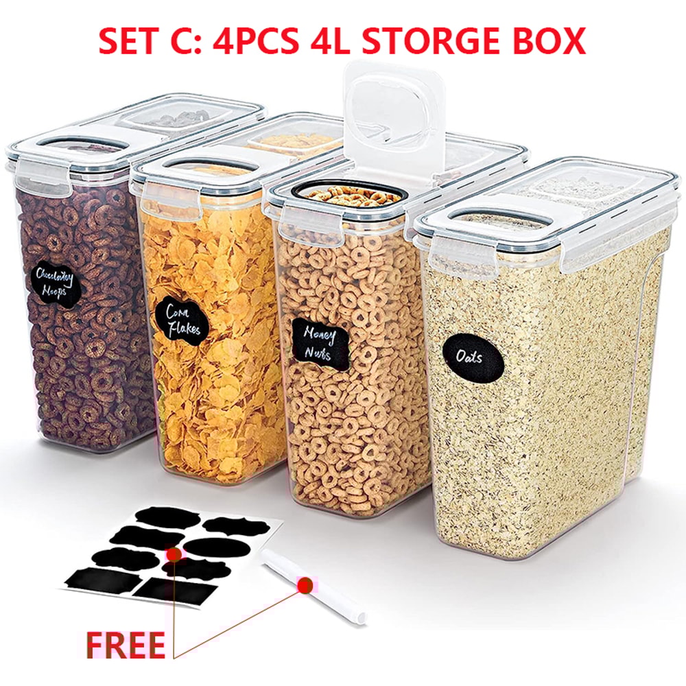 Airtight Cereal Storage Containers With Lids Moistureproof Food Tank Kitchen Organization Box With 8
