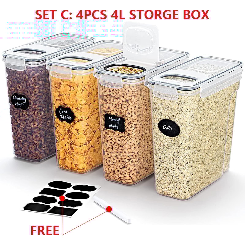 Airtight Cereal Storage Containers With Lids Moistureproof Food Tank Kitchen Organization Box With 8