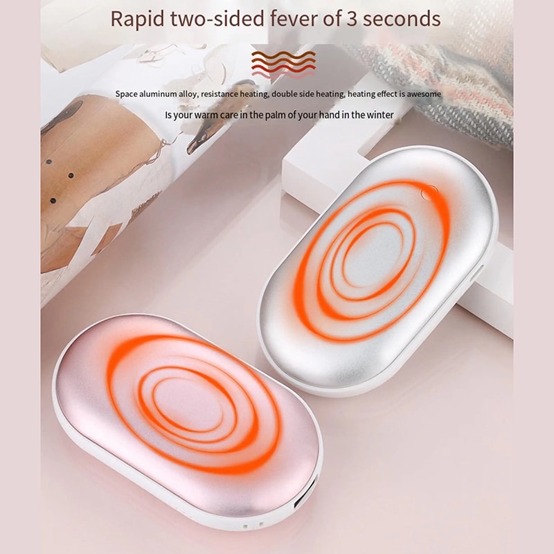 Winter Gift Hand Warmer Portable Lightweight Power Bank Double Sided Heating USB Charging