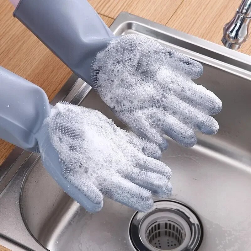 Dishwashing Cleaning Gloves Silicone Rubber For Household Sponge Scrubber Kitchen Tools 0