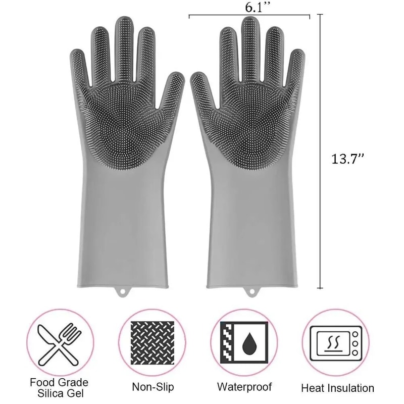 Dishwashing Cleaning Gloves Silicone Rubber For Household Sponge Scrubber Kitchen Tools 5