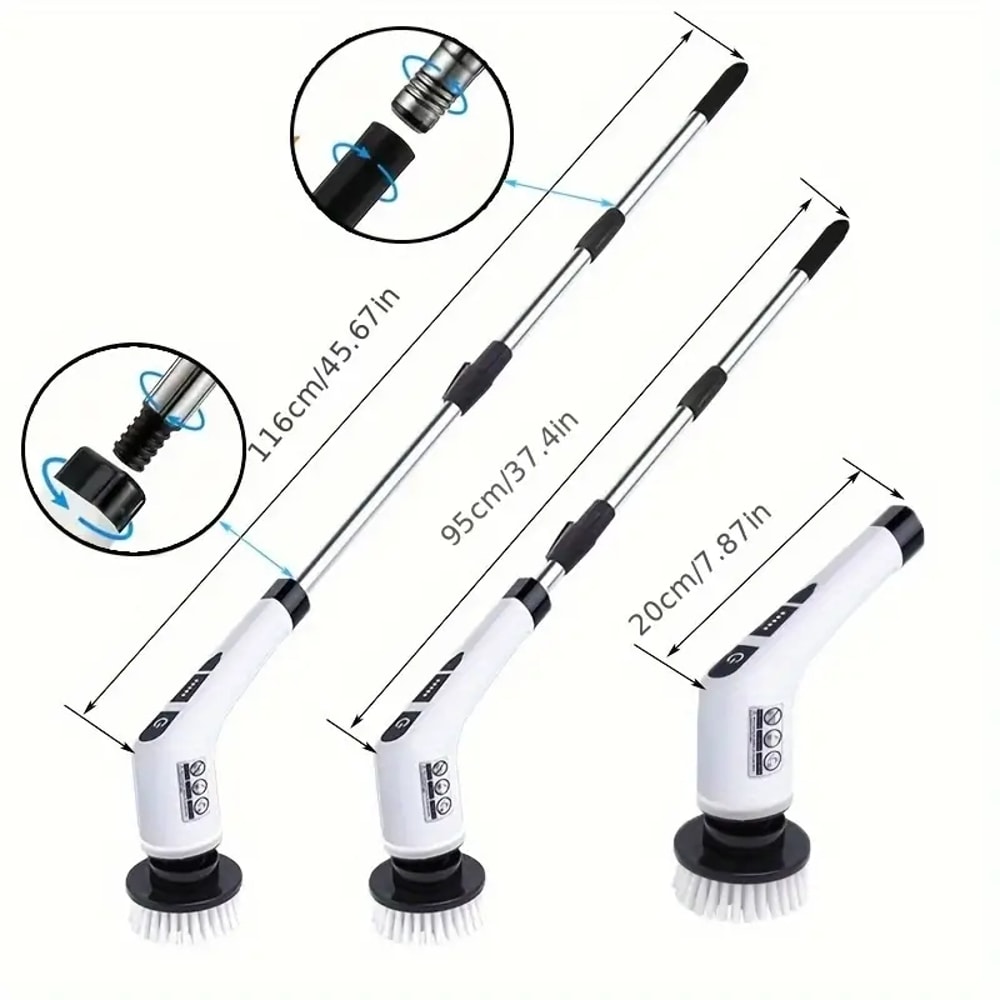 Electric Cleaning Brush Cordless Rotating Scrubber With Brush Heads And Adjustable Extension Handle 4