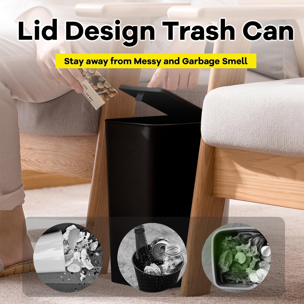 Bathroom Trash Can With Press Top Lid For Toilet Bedroom Living Room Plastic Wastebasket Popup Lid 3