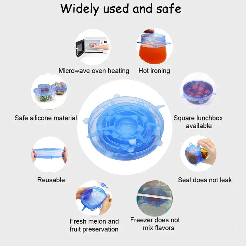 Reusable Silicone Stretch Lids Set For Food Storage Fresh Keeping Covers For Bowls And Containers 3