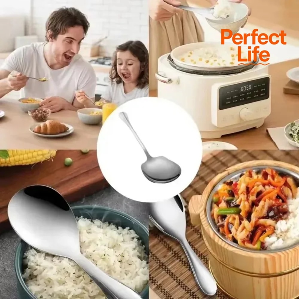 Stainless Steel Metal Serving Spoon Large Rice Spoon Ergonomic Salad Serving Utensils For Pasta Noo 2