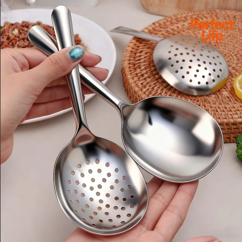 Heat Insulated Handle Stainless Steel Ladle Soup Rice Serving Spoon with Drain Hole Kitchen Utensils for Daily Use
