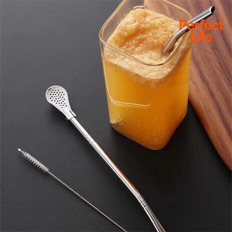 Cute Creative Stainless Steel Straw Spoon Multi-purpose Juice Milk Tea Spoon Coffee Stirring Spoon