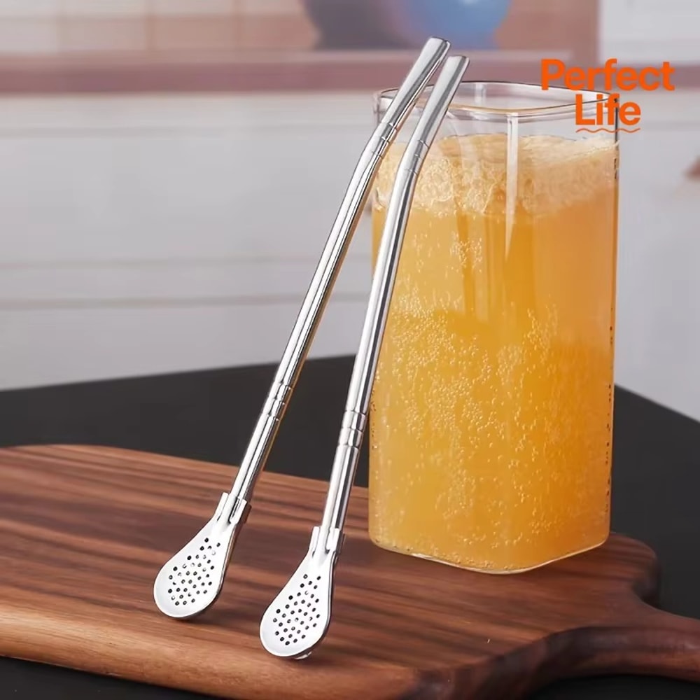 Cute Creative Stainless Steel Straw Spoon Multi-purpose Juice Milk Tea Spoon Coffee Stirring Spoon