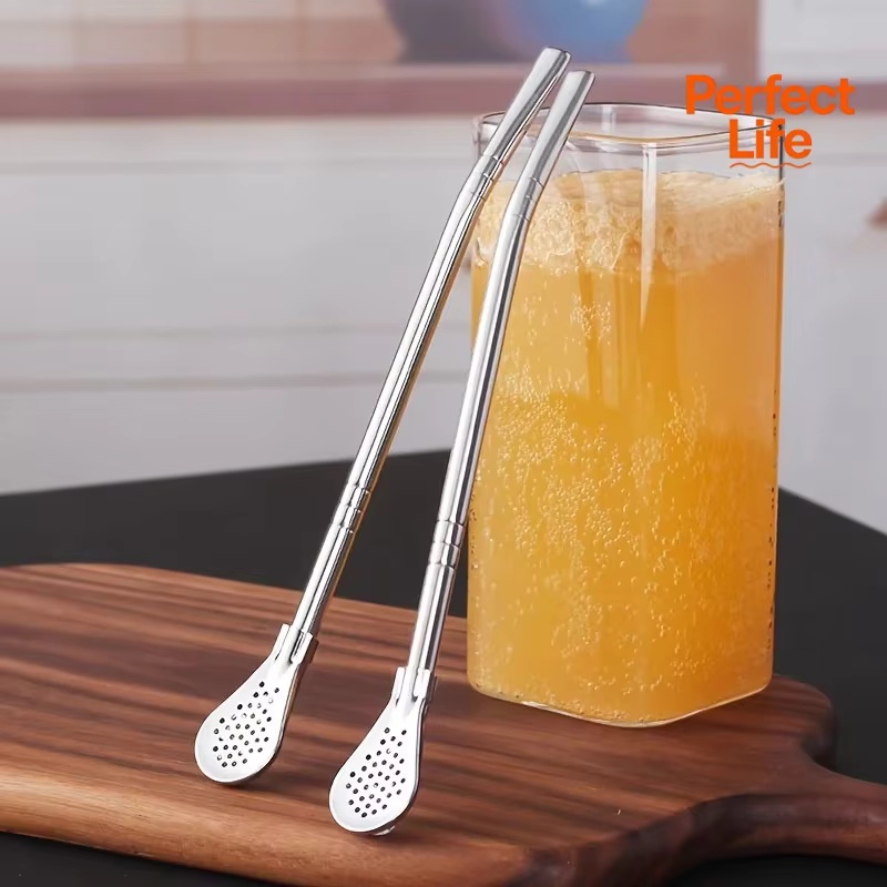 Cute Creative Stainless Steel Straw Spoon Multi-purpose Juice Milk Tea Spoon Coffee Stirring Spoon