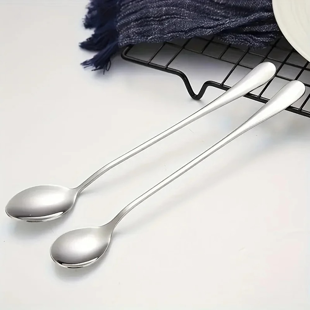 Long Handled Spoons Set Stainless Steel Coffee Spoons Pointed Mixing Spoons Round Ice Serving Spoon 1
