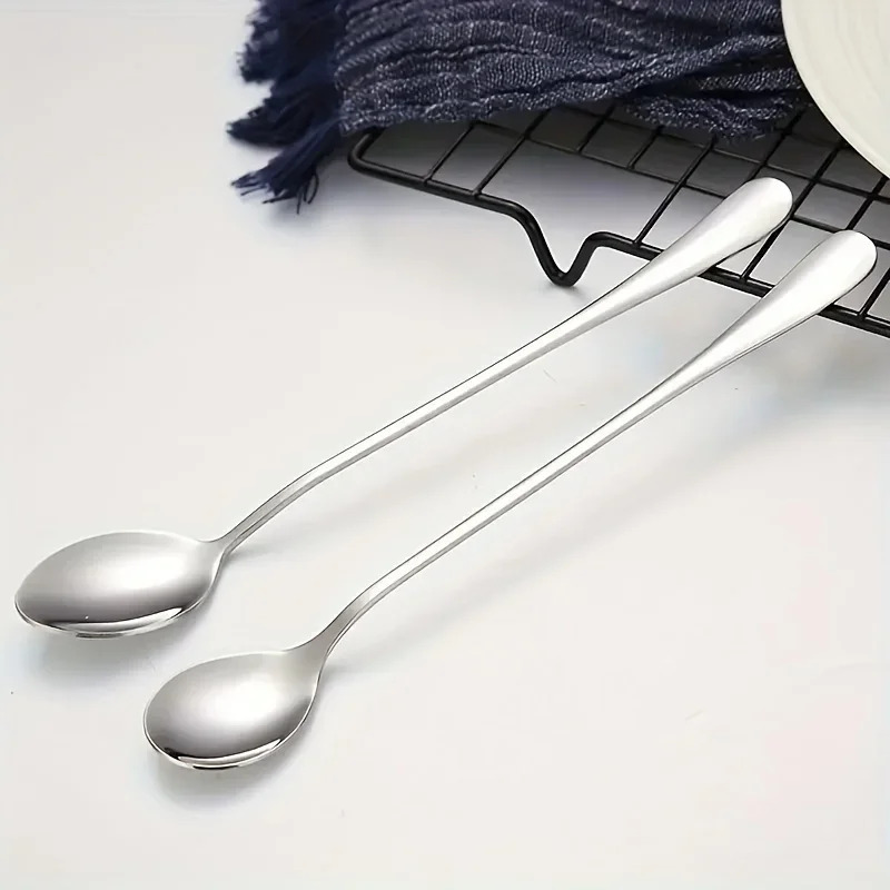Long Handled Spoons Set Stainless Steel Coffee Spoons Pointed Mixing Spoons Round Ice Serving Spoon 1
