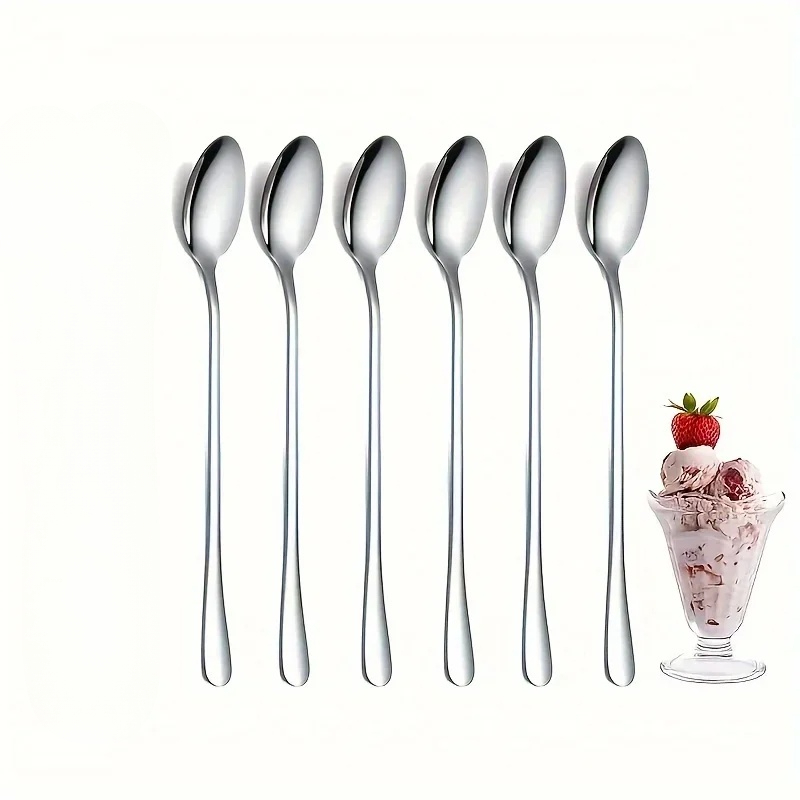 Long Handled Spoons Set Stainless Steel Coffee Spoons Pointed Mixing Spoons Round Ice Serving Spoon 4