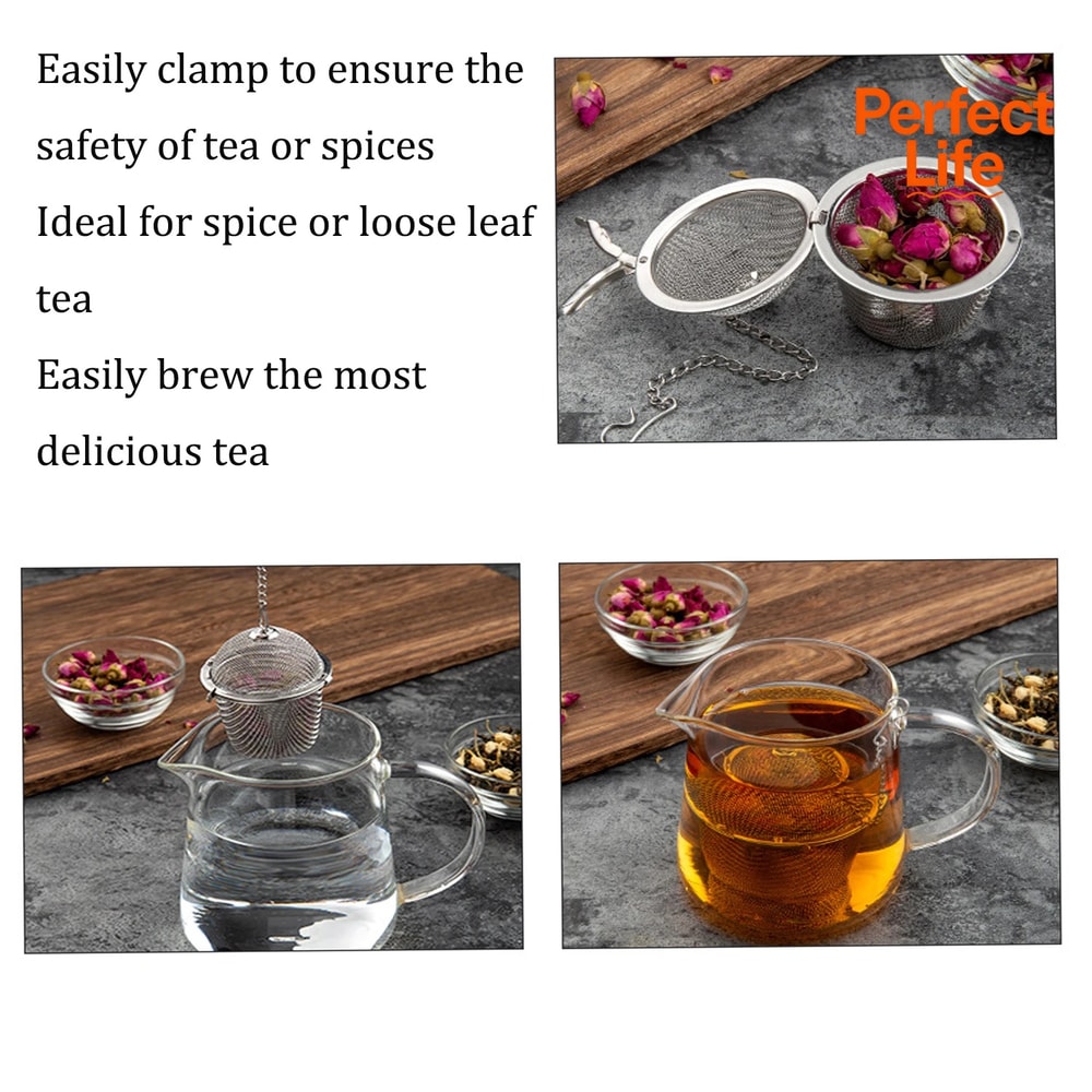 Stainless Steel Tea Filter Herbal Ball Mesh Strainer Seasoning Ball Locking Reusable For Teakettle 2