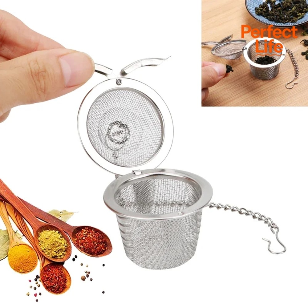 Stainless Steel Tea Filter Herbal Ball Mesh Strainer Seasoning Ball Locking Reusable For Teakettle 3