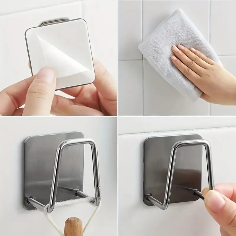 Self Adhesive Sink Drain Drying Rack With Wall Hooks Kitchen Holder And Bathroom Storage Wire Ball 4