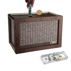 wood money box piggy bank with saving goal and numbers reusable money drawer