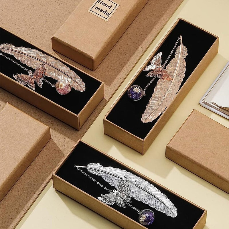 Style Metal Feather Bookmark With Butterfly Leaf And Dried Flower For Teachers Day And Student Gift 4
