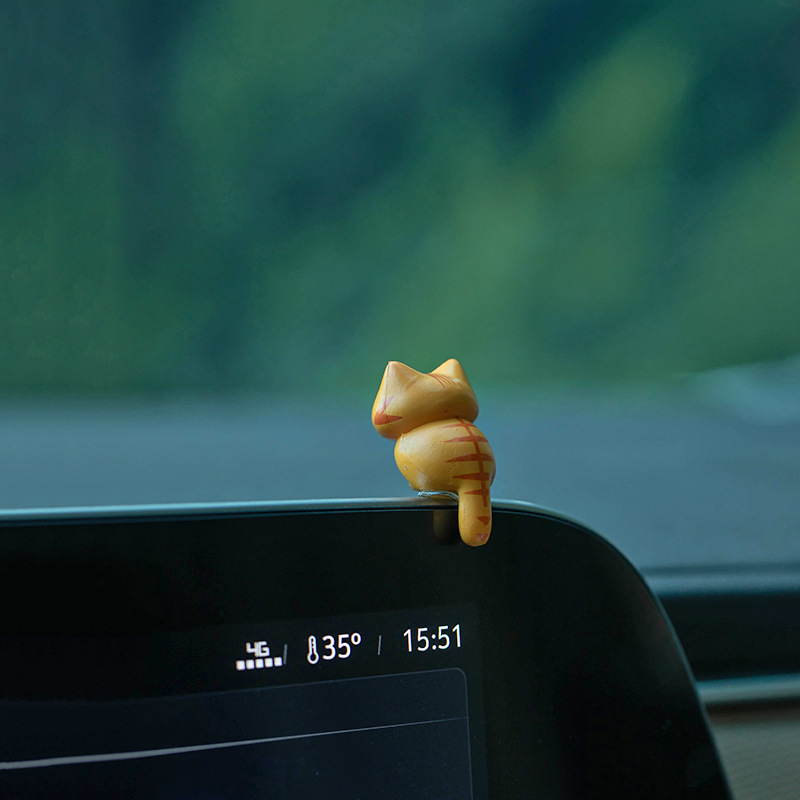Cartoon Cat Figurines for Car Dashboard PVC Plant Pots Screen Edge Decor